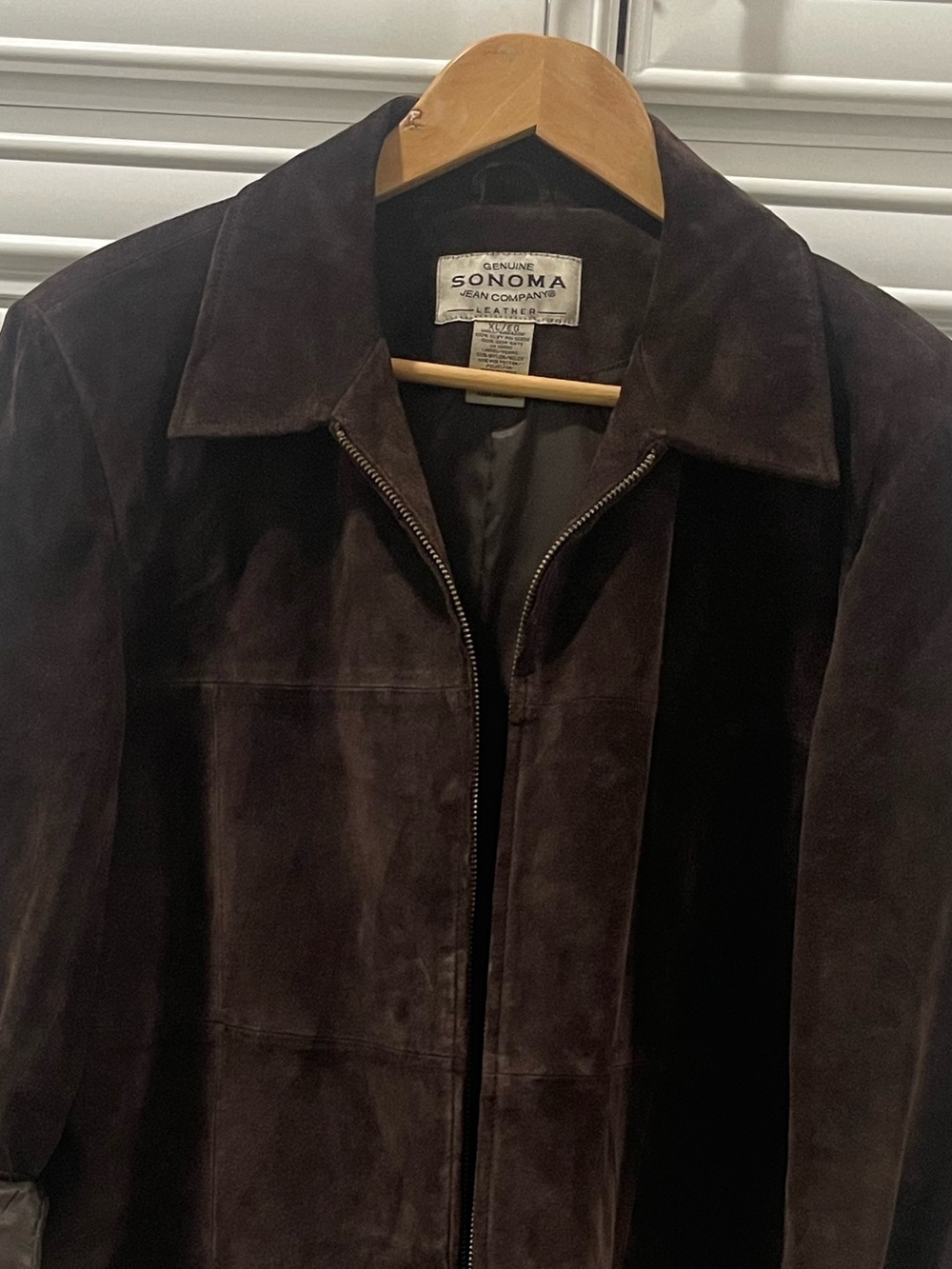 Vintage Genuine Sonoma Jean Co Dark Chocolate Brown Suede Leather Zip Jacket XL - Picture 8 of 13